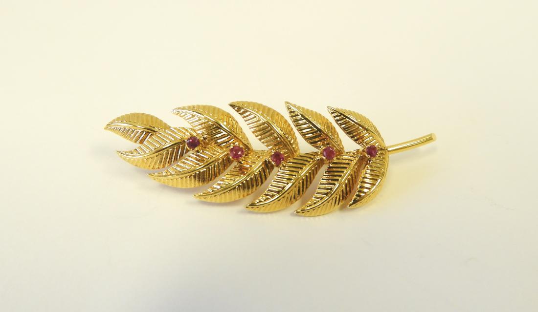 18k Gold & Ruby Foliate Brooch - Tiffany & Co. (1 of 6)
