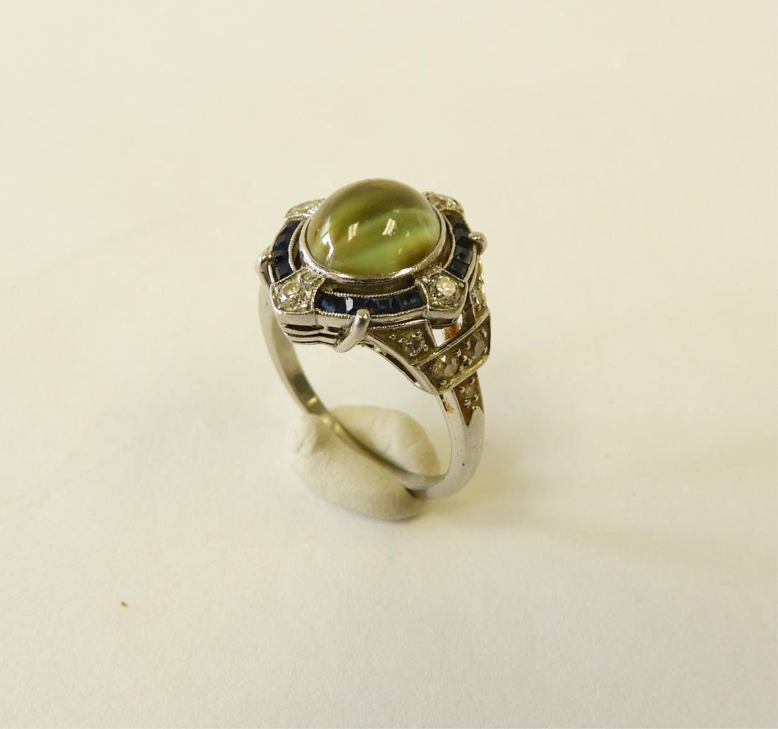 Cat's Eye Chrysoberyl, Diamond, & Sapphire Ring (1 of 7)