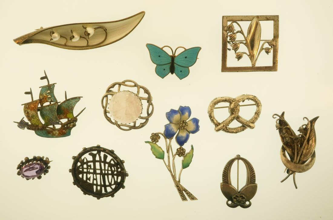Georg Jenson, Plique-à-jour, & Other Sterling Pins (1 of 6)