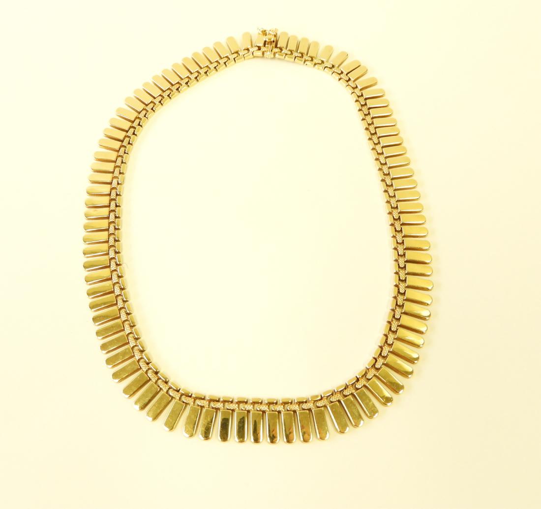 14k Tab Choker Necklace: Marked 14k 585 on clasp. 20.8 DWT. (SAP1353) (KR) NOTE: All jewelry lots must be paid by wire tansfer. Dimensions: 16"