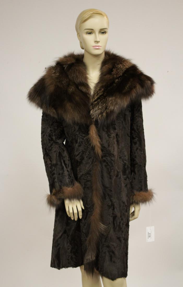 Brown Lambskin Coat with Fox Fur Trim (1 of 6)