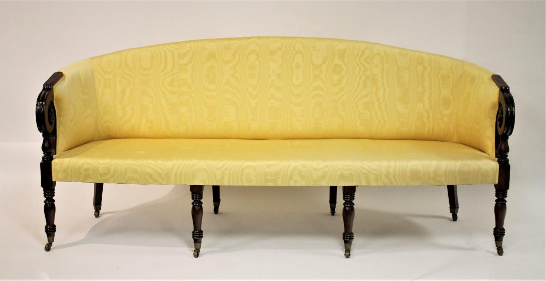 Period Sheraton Mahogany Sofa in Yellow Damask (1 of 4)