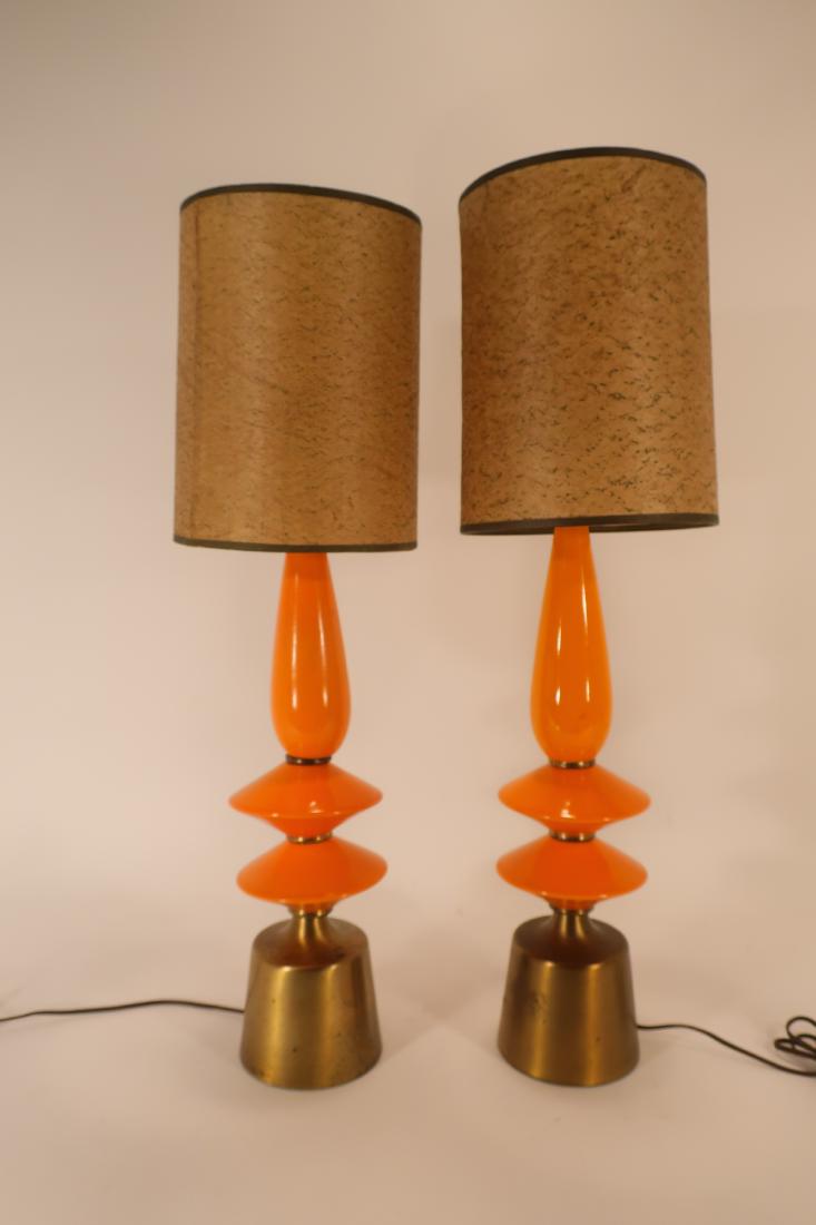 Pair of Orange Ceramic  Atomic Table Lamps, 1950's (1 of 4)