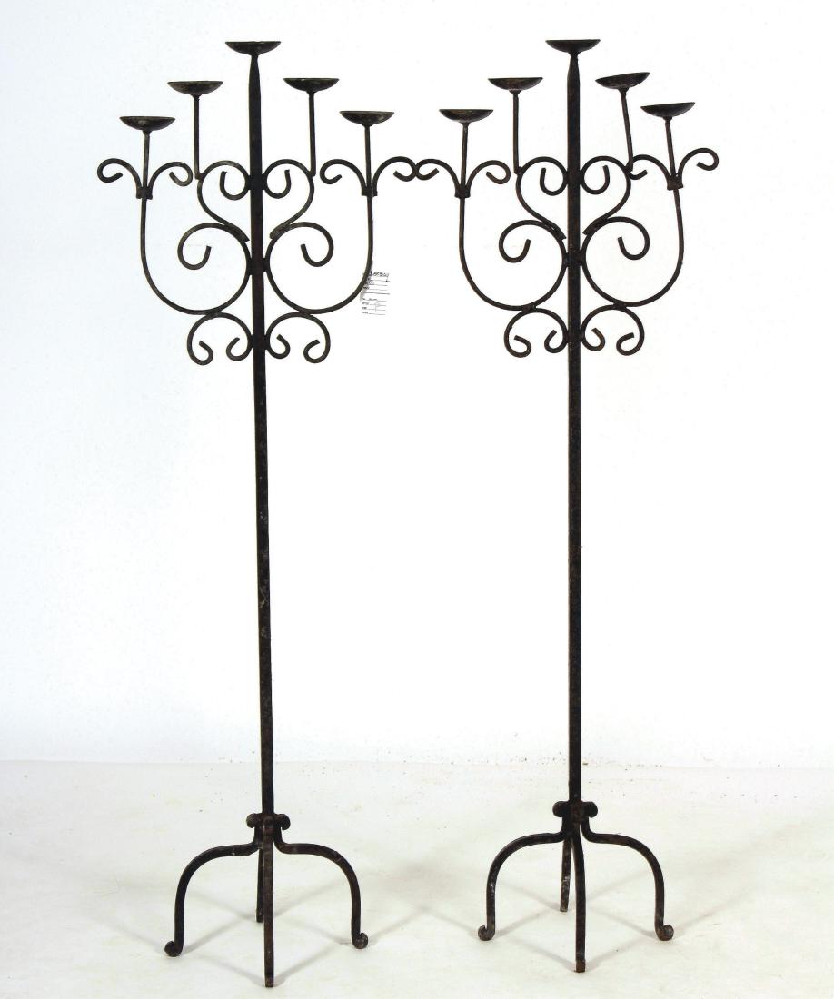 Pr. of Standing Scrolled Wrought Iron Candelabrum (1 of 4)