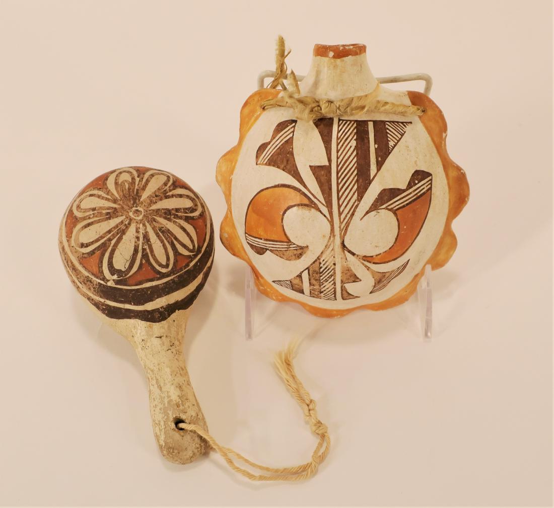 Acoma Canteen Flask and a Ceremonial Rattle e 20th (1 of 3)