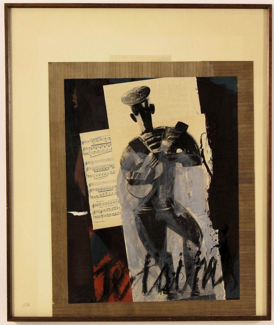 Mixed Media Collage, "Canto", 1980: Mixed Media Collage, "Canto", 1980, titled in pencil lower center, signed lower left and dated lower right. (MARA7802) (EKW) Dimensions: Approx. 32" x 25.25" Framed: 39" x 33"