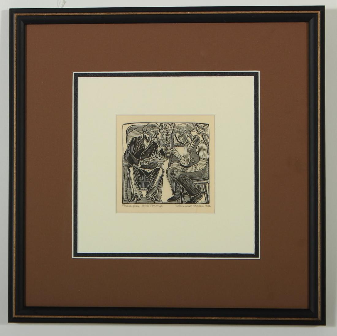 Helen West Heller, "Philosopher & Tramp, Woodcut (1 of 3)