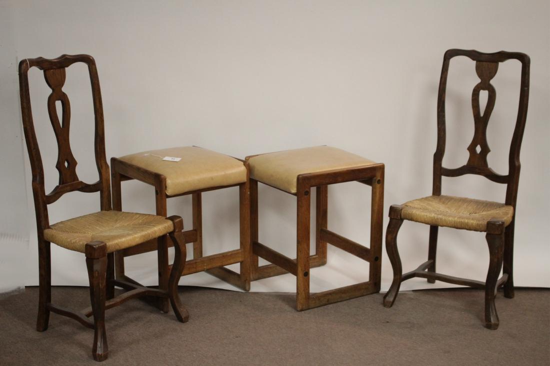 Pr. Modern Oak Stools & Pr. Oak Side Chairs (1 of 1)