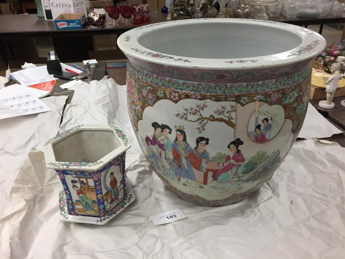 Large Chinese Jardiniere & Small Planter (1 of 2)