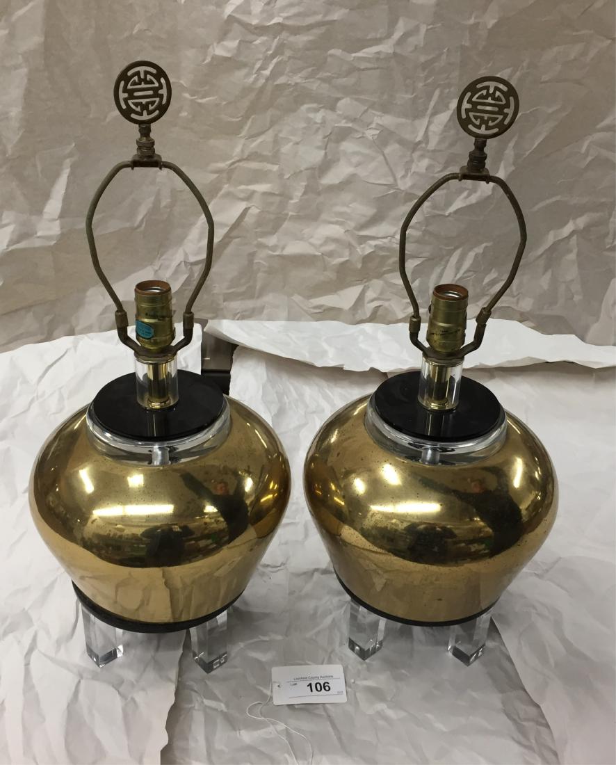Pr. Mid-Century Modern Brass & Lucite Lamps (1 of 1)