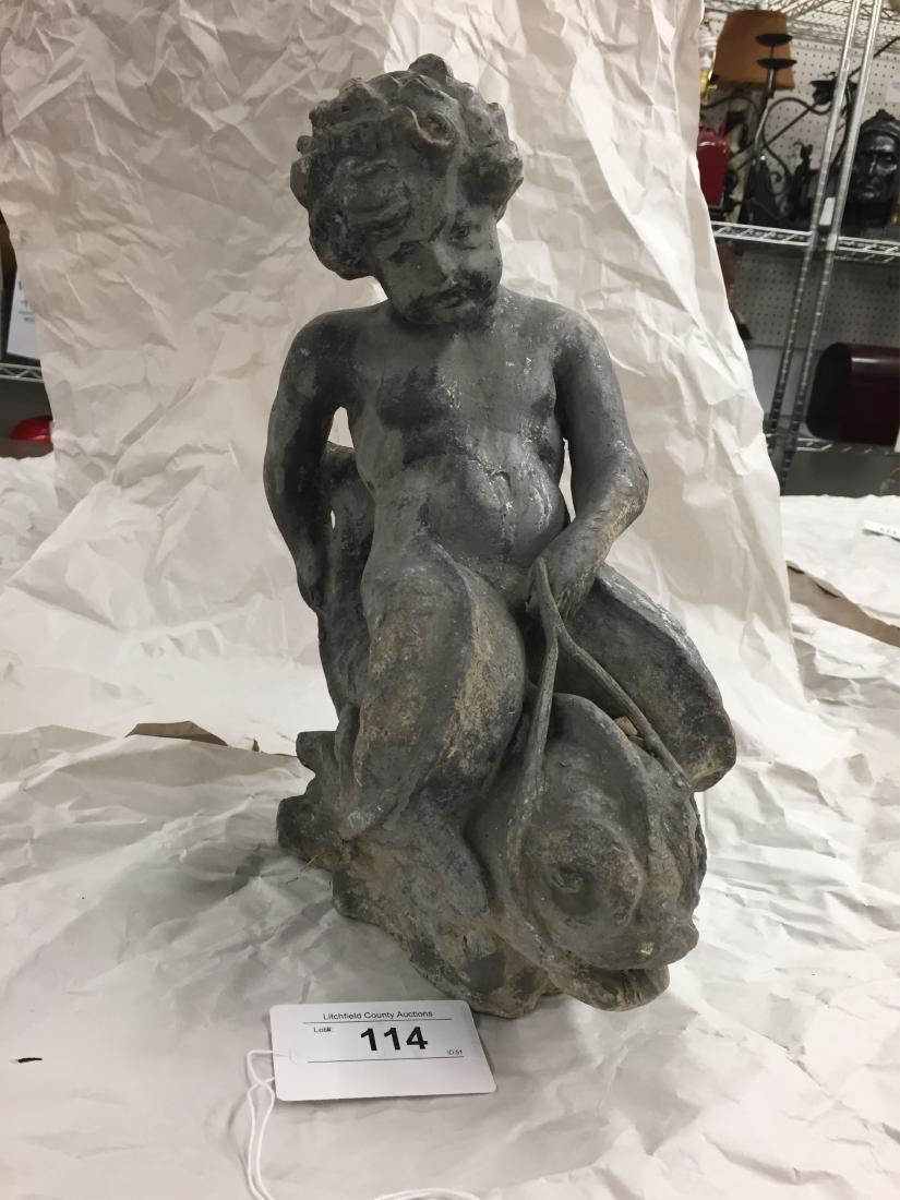 Lead Garden Figure, Boy Riding a Dolphin (1 of 2)