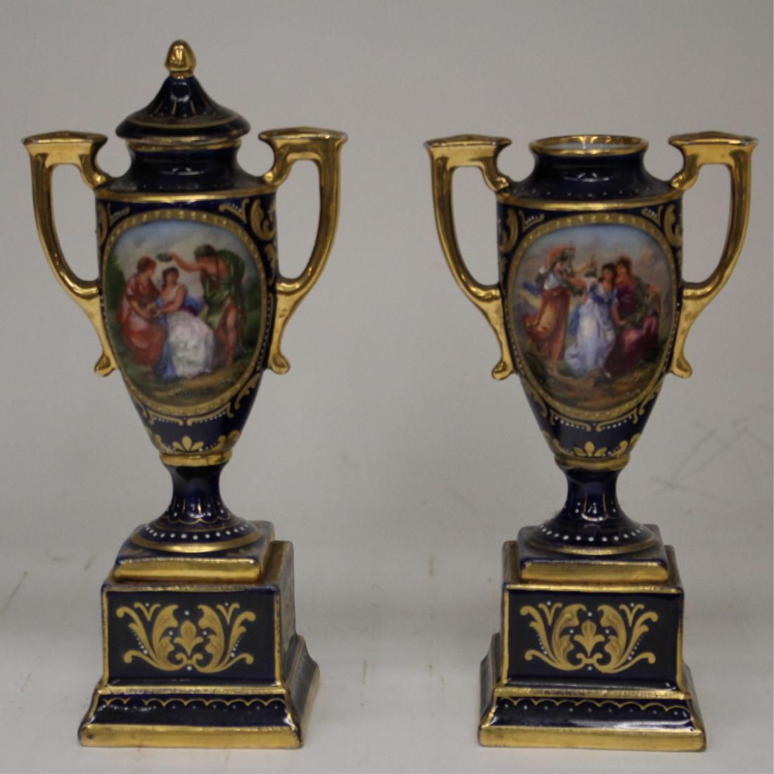 Near Pr of Small Royal Vienna Double Handled Urns (1 of 3)