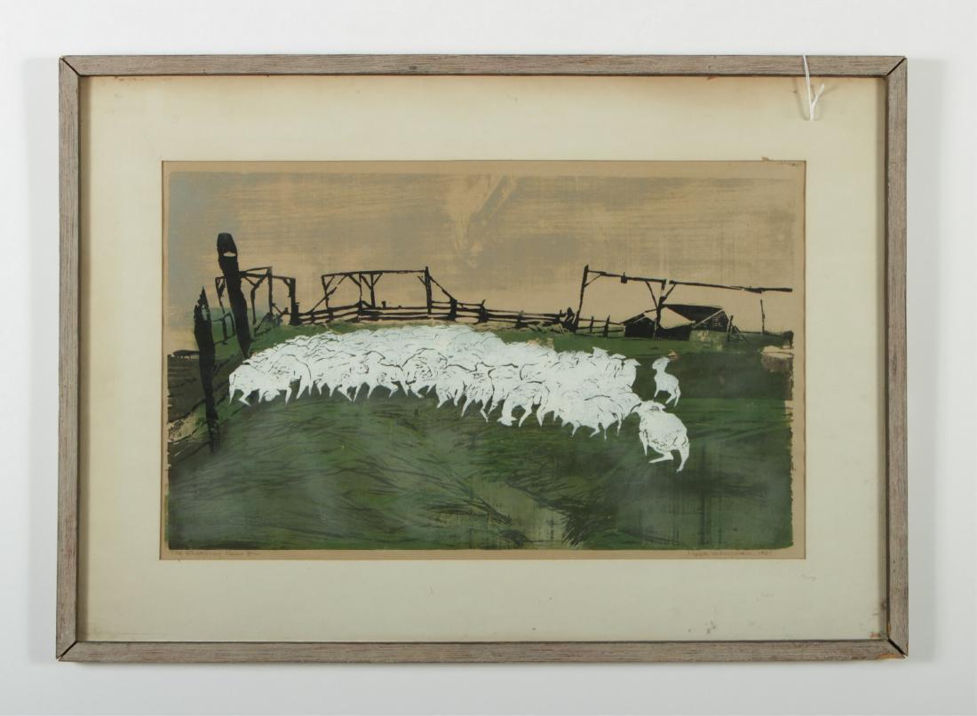 Hope Meryman, "The Shearing Pens" woodcut (1 of 2)