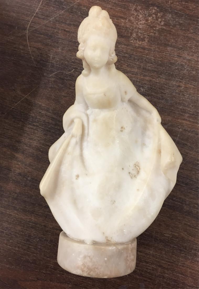 Friedrich Goldschneider Grand Tour Alabaster Woman: Signed Telesaca. Gilt metal medallion in base. Also numbered around base. Dimensions: 9" x 5" (EPEN25-220) (WT)