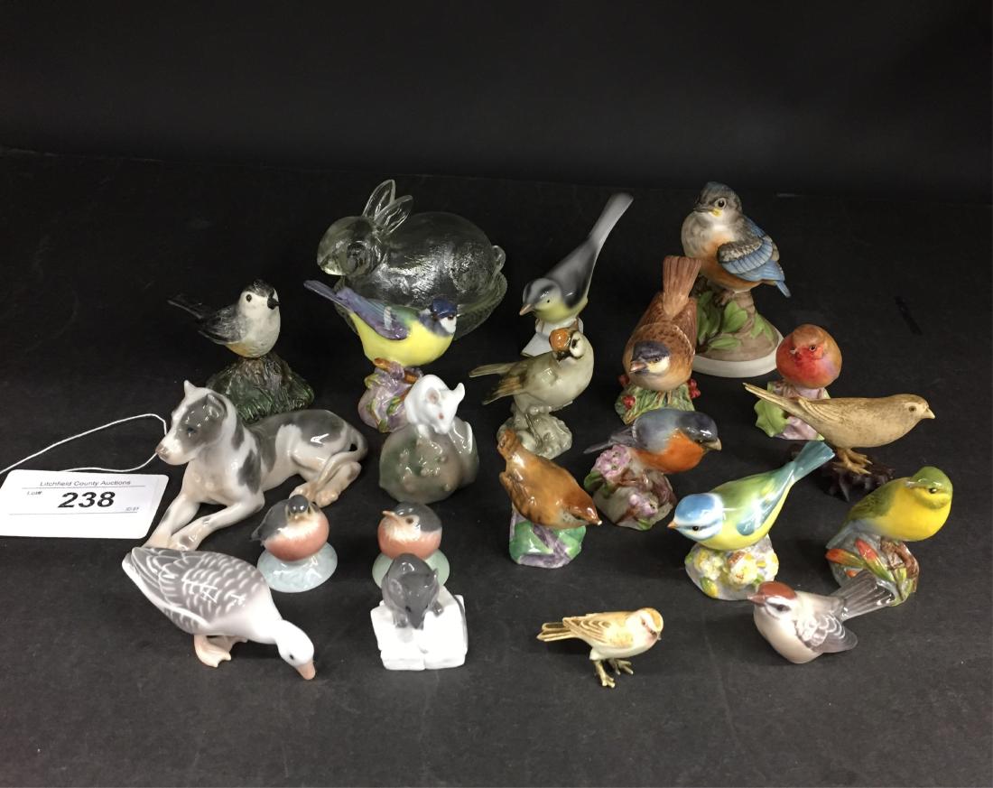 20 Small Porcelain Animals & Birds: Includes Royal Worcester, Royal Copenhagen, B & G, and Hutchenreuther. Dimensions: Largest rabbit: 4.5" high (EPEN25-238/20) (WT)