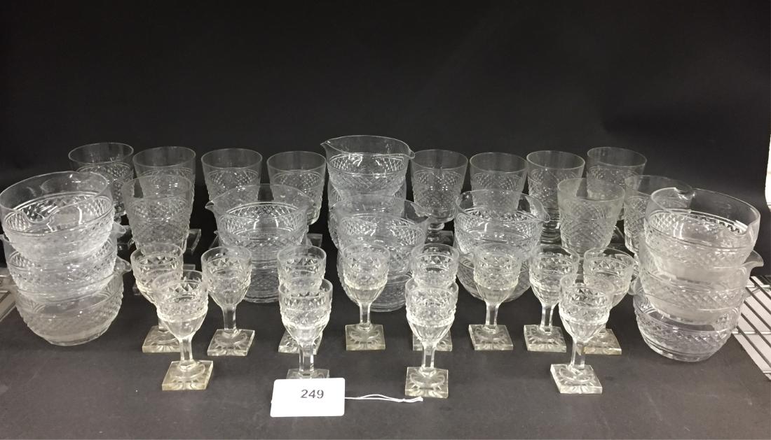 Set of Cut Glass Stemware: 12 red wine/goblet, 12 white wine, and 15 wine rinsers. (39 pcs) Dimensions: 5.5", 4.75", 3.25" (EPEN25-249/39) (WT)