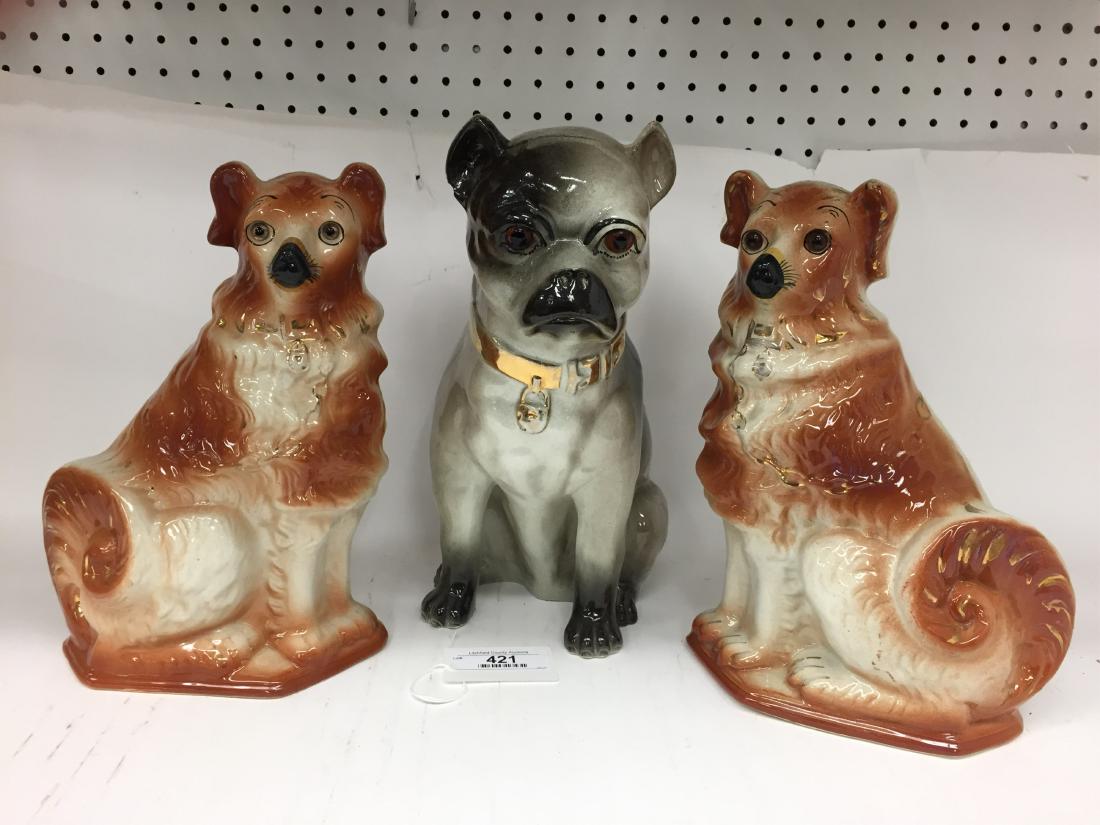3 Large Staffordshire Dogs, L.19th-E.20th C. (1 of 2)