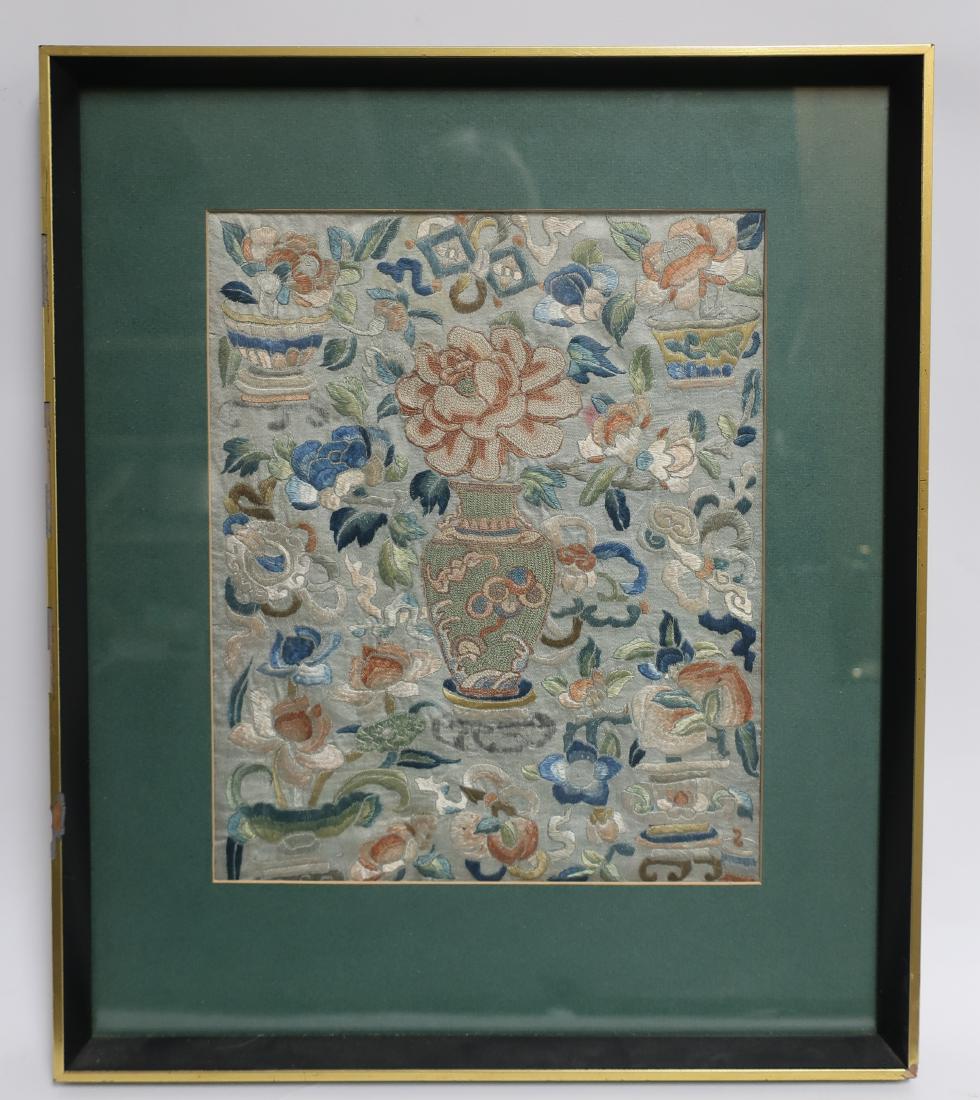 Chinese Raised Needlework Panel Vase (1 of 1)