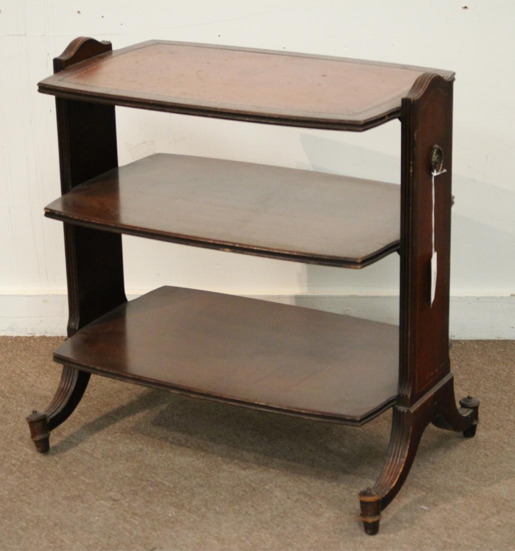 Heritage Henredon 3 Tier Mahogany Stand: Heritage Henredon 3 Tier Mahogany Stand, leather to top tier Dimensions: 26"h x 24"w (QGMAL25-436) (WT)