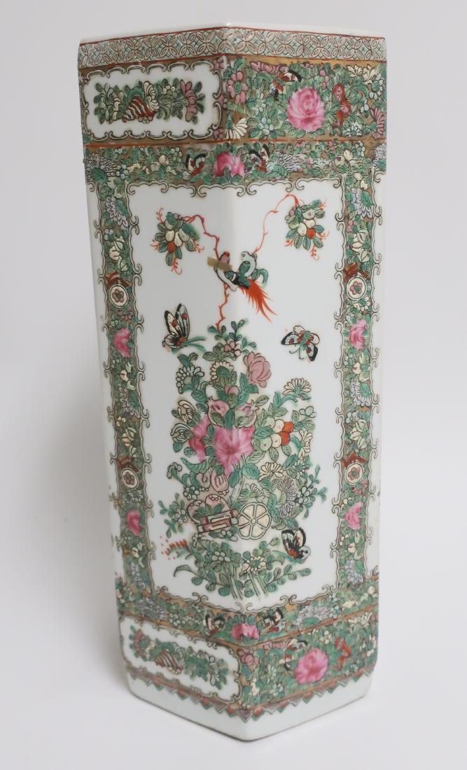 Chinese Rose Carton Style Umbrella Stand: Octagonal porcelain. [111] Dimensions: 18" x 7.5" (HINC25-472) (WT)
