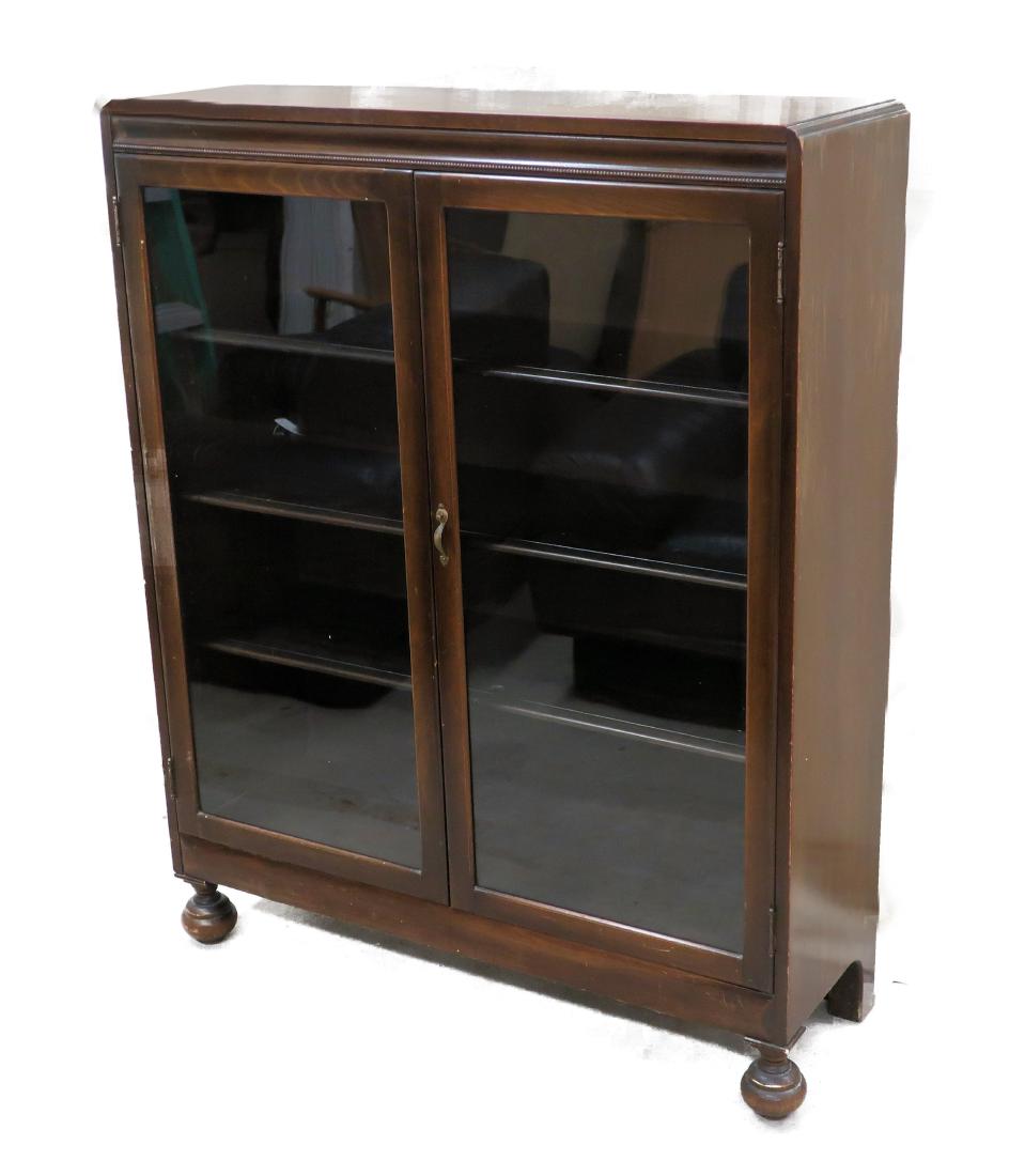 Vintage 2-Door Glazed Bookcase Cabinet on Bun Feet (1 of 4)