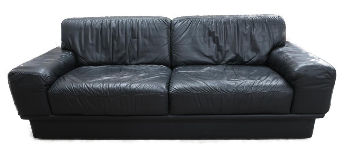 Italian Black Top Grain Leather Sofa, c. 1980 (1 of 4)