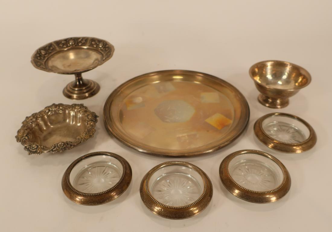 4 Sterling Pieces & 4 Silver Rimmed Coasters (1 of 7)