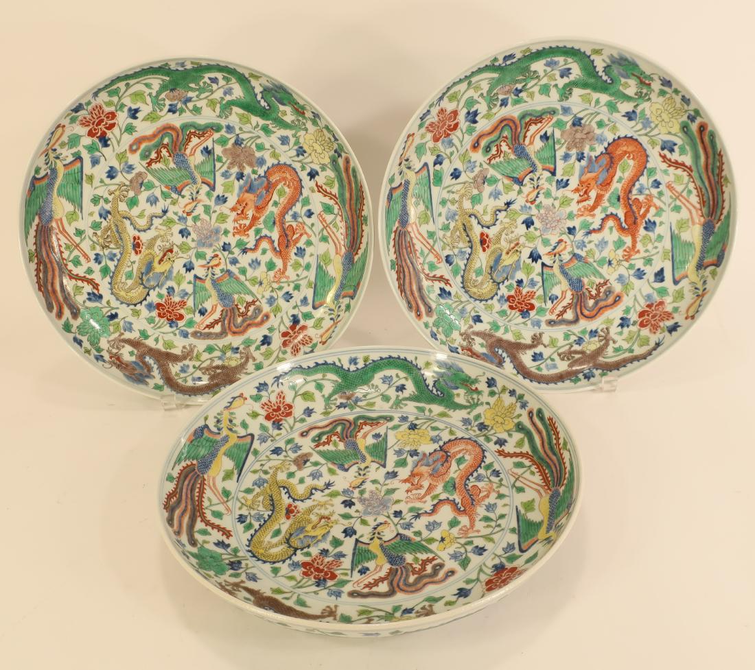 Set of 3 Chinese Famille Verte Porcelain Chargers (1 of 4)