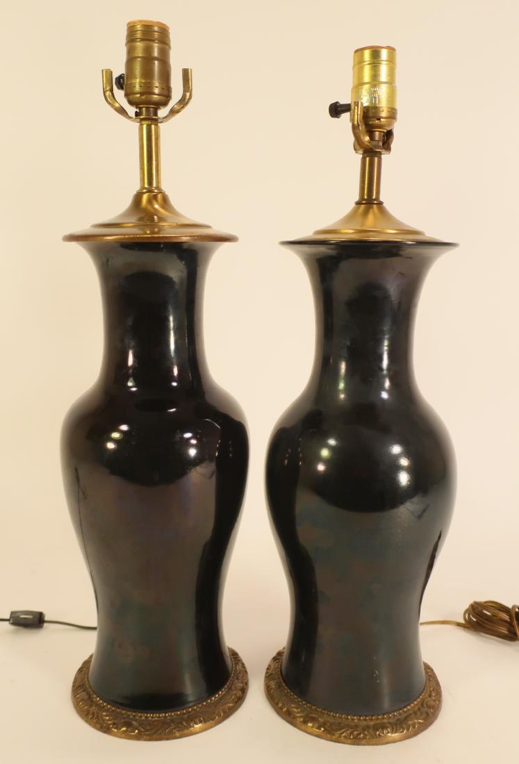 Pr. Chinese Porcelain Mirror Black Vases, as Lamps (1 of 4)