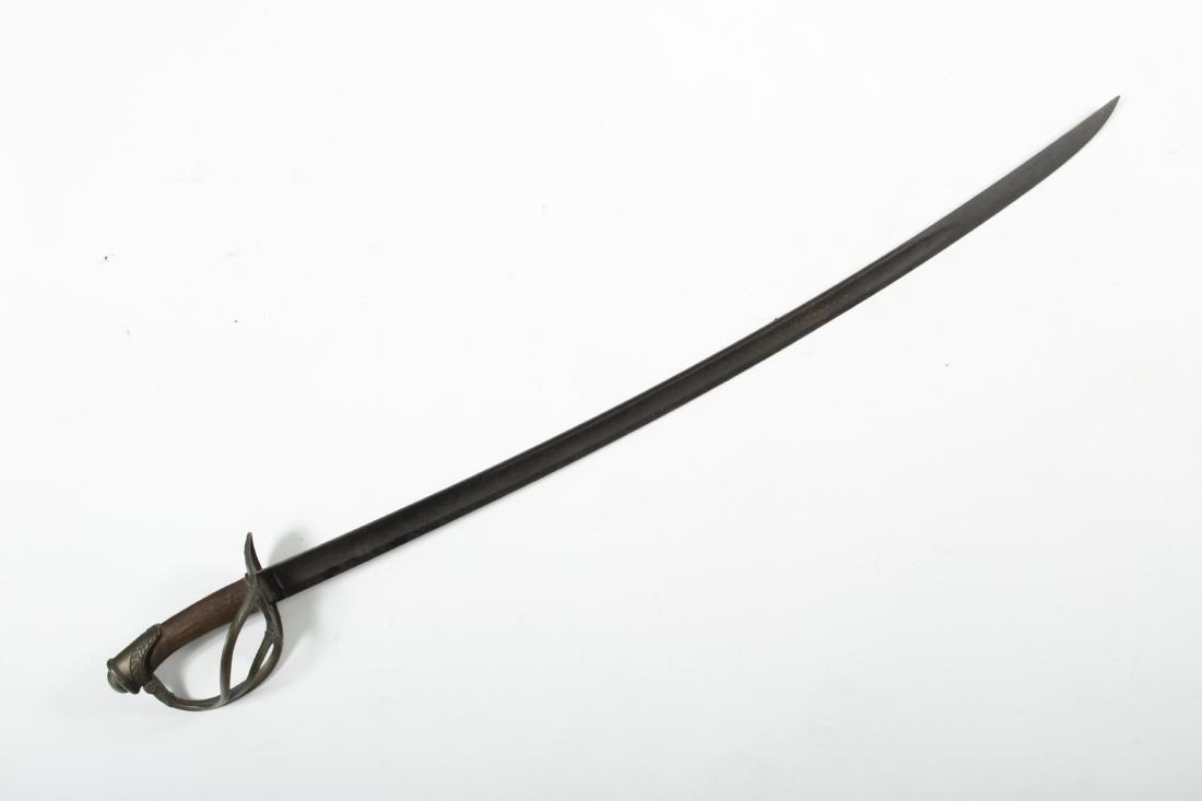 Japanese Military Sword, WWII Hiroshima '45: Japanese Military Sword, WWII Hiroshima '45, Brass Hilt with chrysanthemum and foliate relief Dimensions: 33.5" L 39" overall Property Title: From the estate of Henry W. Hart, Lt. Colonel, U.S. Infant