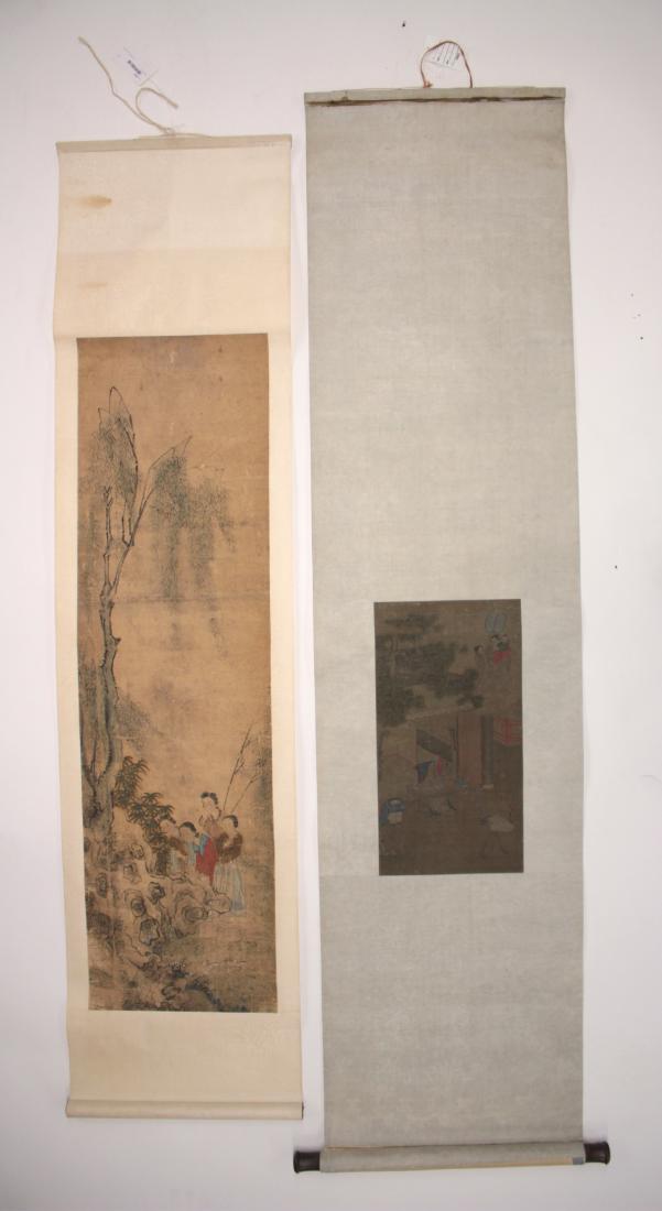 2 Chinese Scrolls, Watercolors on Silk (1 of 10)