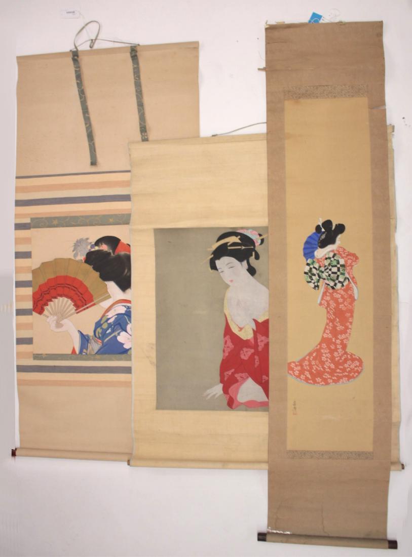Three Japanese Scrolls, Female Figures, Bold Color (1 of 7)
