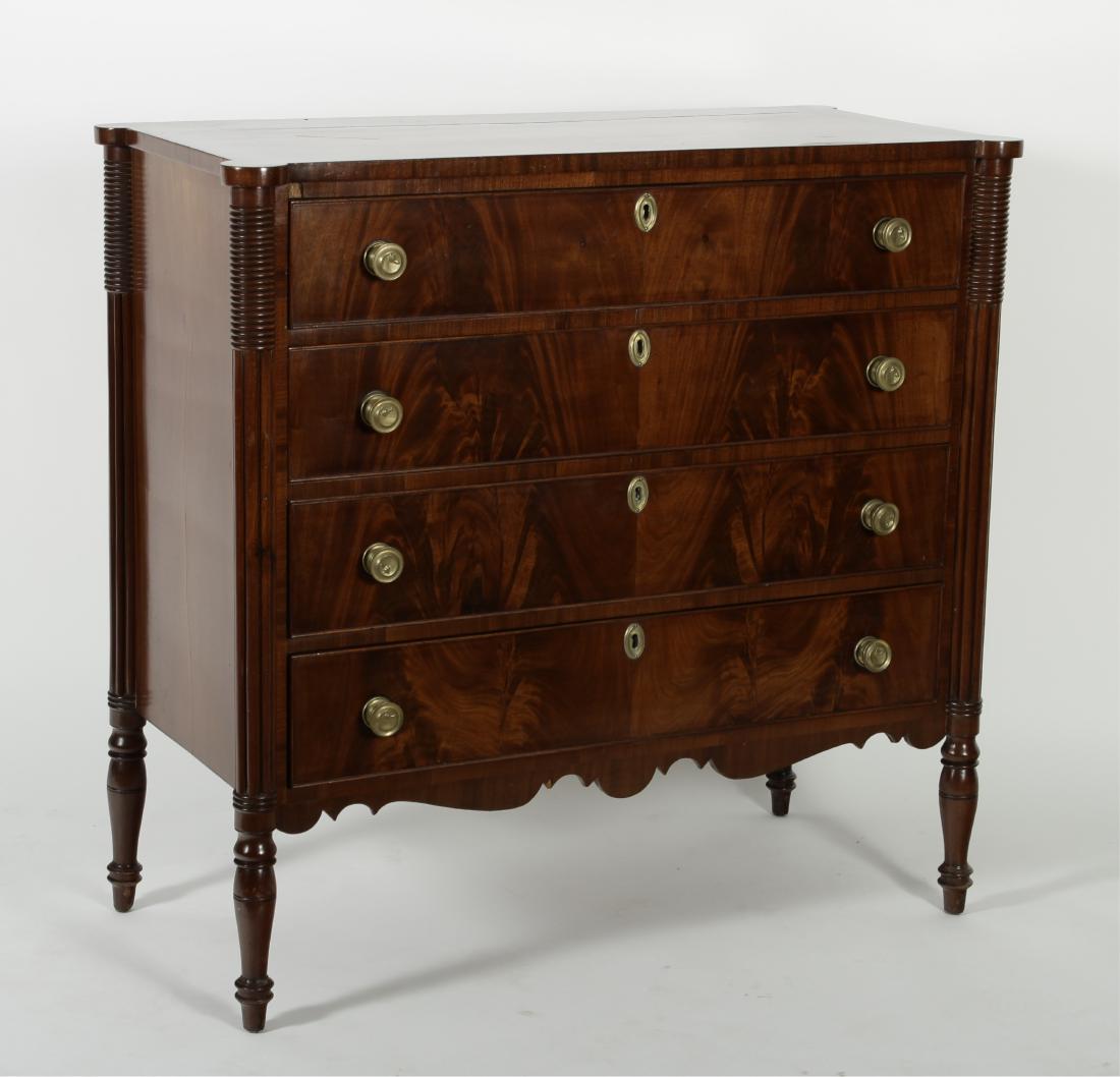 Late Federal Flame Mahogany Chest, Am., 19th C (1 of 7)