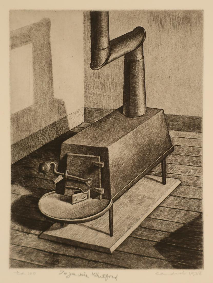 Armin Landeck, "Shaker Stove" Drypoint 1938 (1 of 4)