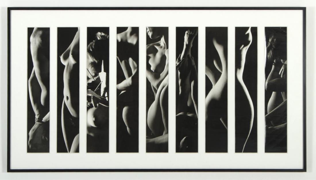 John R. Glover, Am., "Muse" Nude Photographs: John R. Glover, Am., 1954-2018, "Muses", 9 photographs within one frame Dimensions: Image 3 x 17, Framed 22 1/2 x 40" Property Title: John Rogers Glover , Photographer (1954-2018) . John Rogers Glover