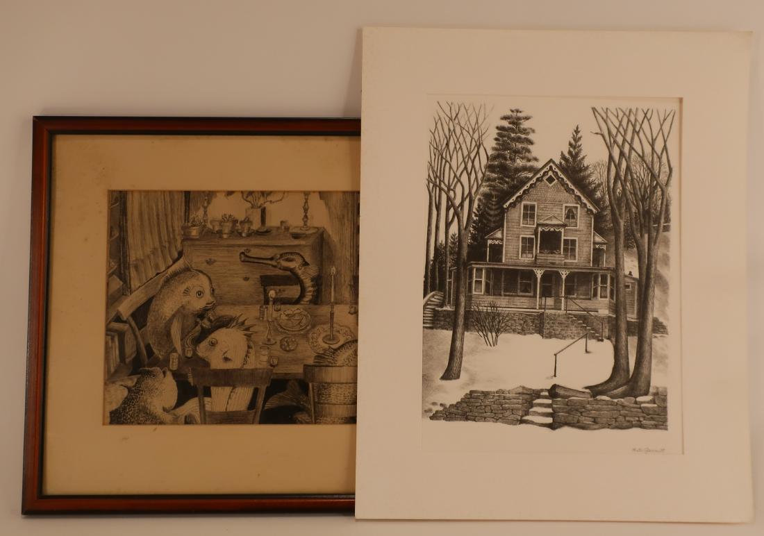 Ruth Gannett "Fishes.Dinner Party" Drawing & Litho (1 of 5)