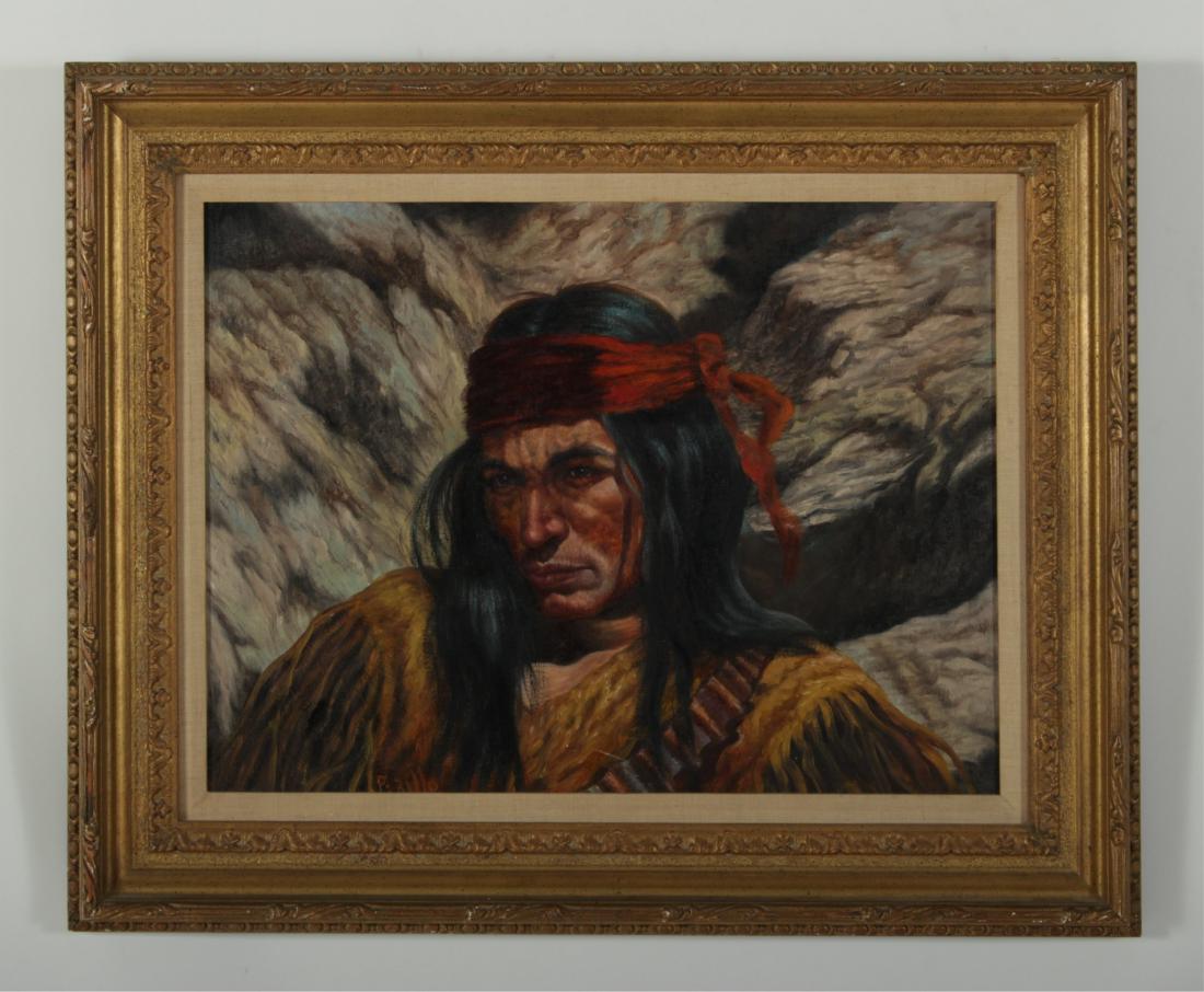 Gregory Perillo, b. 1927/29, Native Am. Portrait: Bust length, Oil on Canvas, signed DIMENSIONS: Frame: 26" H x 32" W We encourage all bidders to obtain shipping quotes before placing bids. (QGMAL45-42) (WT)