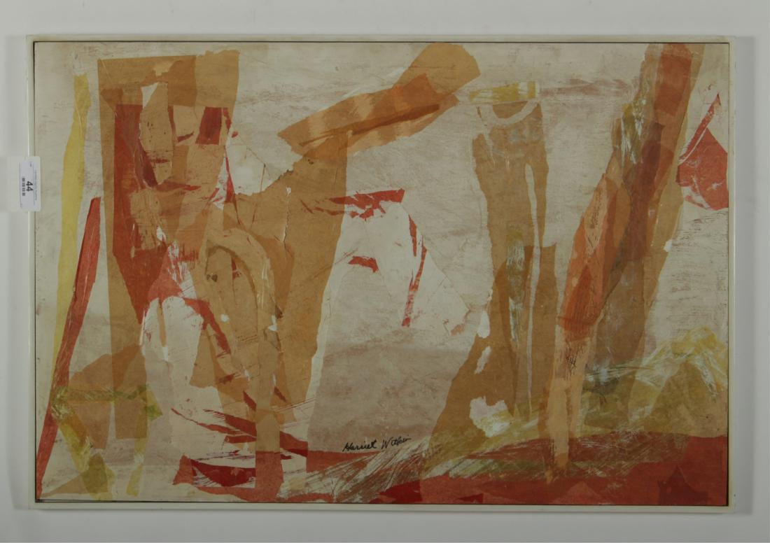 Harriet Wilkin, Mixed Media Collage on Panel: Signed DIMENSIONS: Framed Size: 25" H x 37" W We encourage all bidders to obtain shipping quotes before placing bids. (QGMAL45-44) (WT)