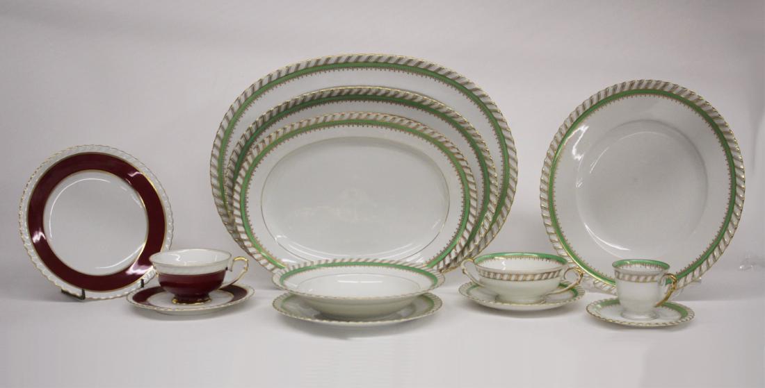 Krautheim Franconia Emerald & Regal Dinner Service: Regal set with approx. 34 incldg. 7 tea/coffee, 18 bread & butter/side plates, 10 lunch/sideplates. Emerald set w/ approx. 100 pcs. incldg. 11 dinner plates, 12 side/luncheon, 12 two-handled consomme/
