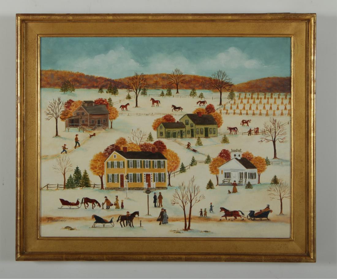 Smagorinsky, H; American Folk Art, Country Snow: Helen Smagorinsky. Signed LL. DIMENSIONS: Sight: 15.5"H x 19.5 Framed: 19 x 23 We encourage all bidders to obtain shipping quotes before placing bids. (MIKA44101) (JP)