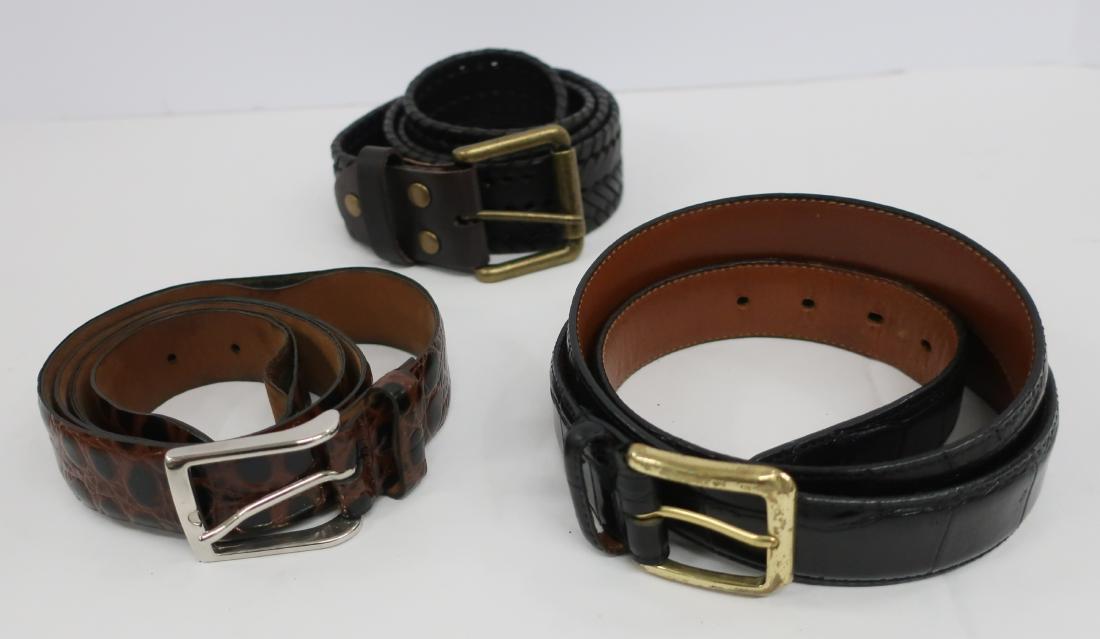 3 Men's Leather Belts: Banana Republic Woven, Size Large; Peterborough Raw Alligator Grain Steer Hide, Size 38; and one other. DIMENSIONS: See Description We encourage all bidders to obtain shipping quotes before placing bi