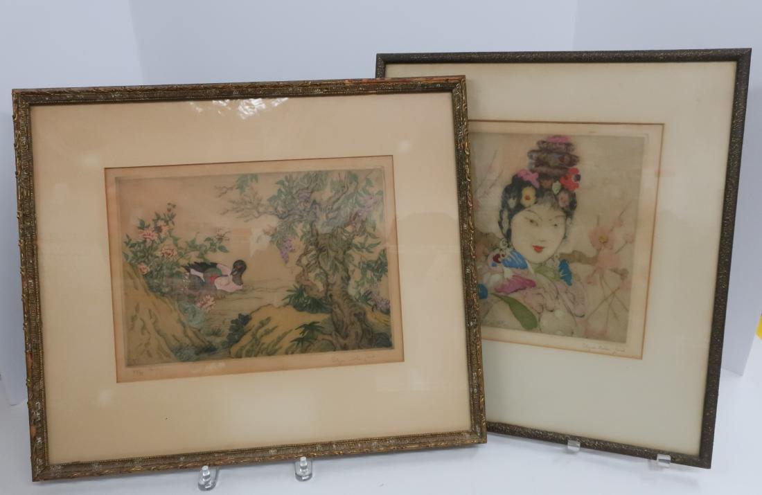 Elyse Ashe Lord "Chinese" & "Spring", Etchings: Colored Drypoint Etchings, "Chinese" depicting ducks, numbered 22/75; and "Spring" depicting a young woman, numbered 63/75, each signed in pencil DIMENSIONS: 8 1/2" H x 11 3/4" W, Framed: 16 1/2" H x 
