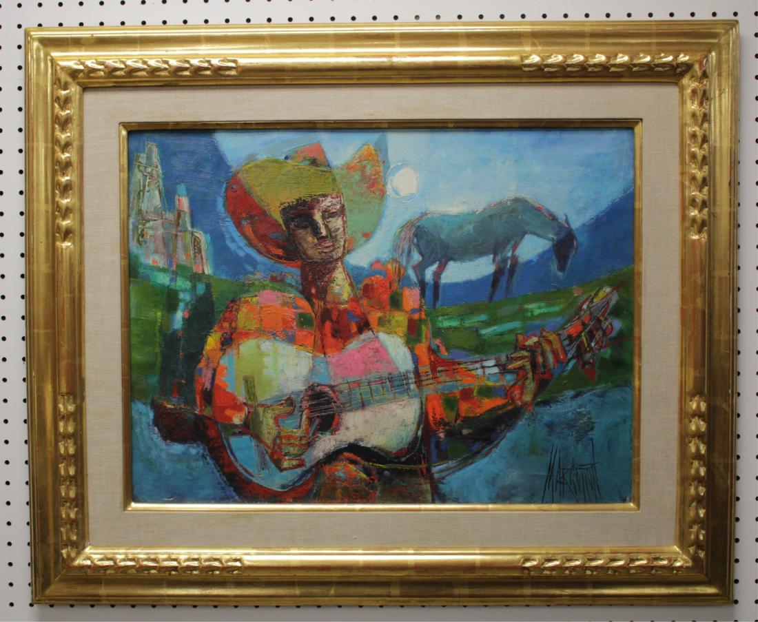 René Margotton, Fr., Evening Song, O/C: René Margotton , Fr., 1915-2009, Evening Song, O/C, signed lower right DIMENSIONS: 18 x 24, f. 27 x 34 We encourage all bidders to obtain shipping quotes before placing bids. Property from the Arnot