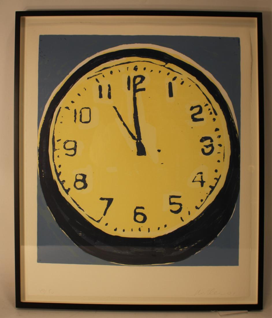 Roger Herman, Am., Clock, lithograph & woodcut: Herman, Roger ,Am. b.1944, Clock, lithograph and woodcut DIMENSIONS: 28 x 24 We encourage all bidders to obtain shipping quotes before placing bids. Property from the Milbank Art Collection. (MTHM421