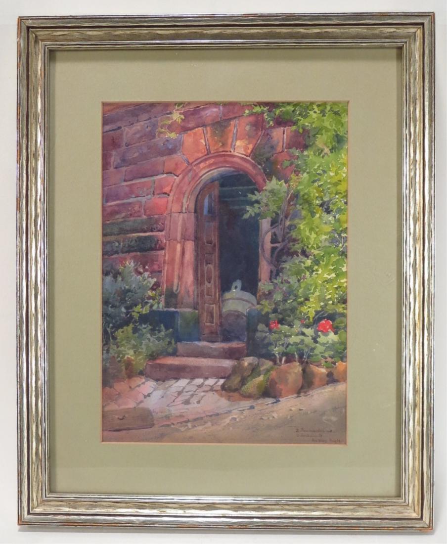 Baumeister, German, 1867-1942, Garden Gate w/c: Hermann Baumeister, German, 1867-1942, Garden Gate, watercolor, signed lower right and dated 1901 DIMENSIONS: Framed: 17 x 14 We encourage all bidders to obtain shipping quotes before placing bids. (N
