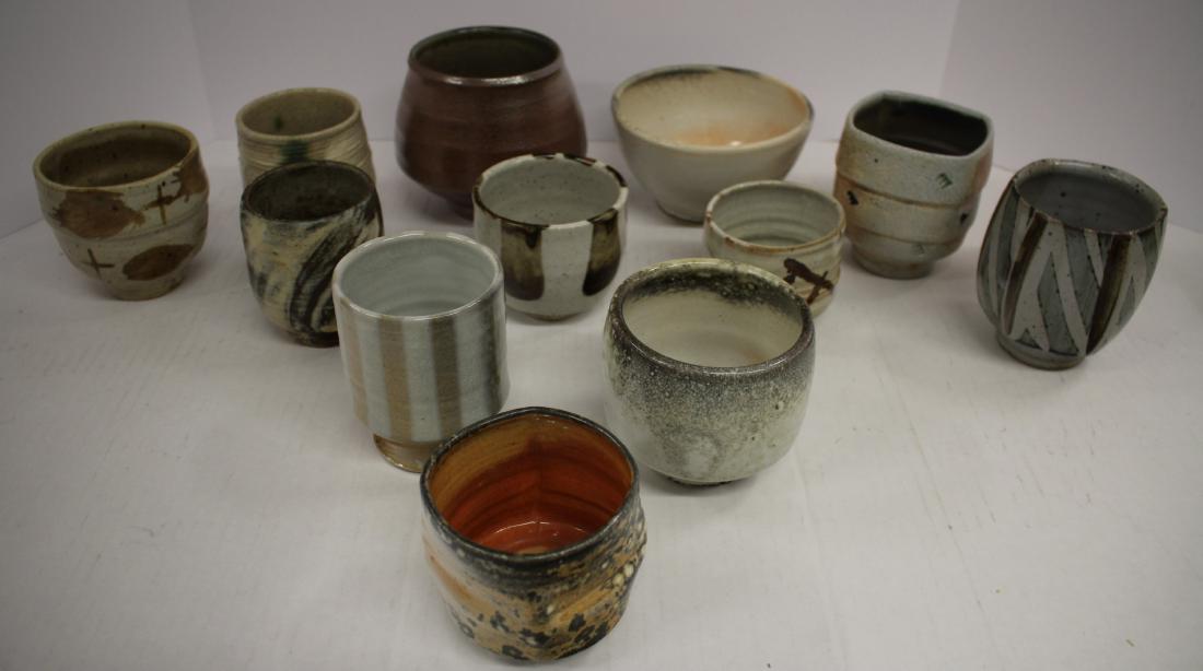 Art Pottery Tea Bowls, Vessels by Various Potters: Nate Willever jar/vessel, Malcolm Davis sided tea bowl, Craig Petey tea bowl and bowl, Ben Meyerov tea bowl, etc. Some signed w/ impressed mark/monogram. DIMENSIONS: We encourage all bidders to obtain