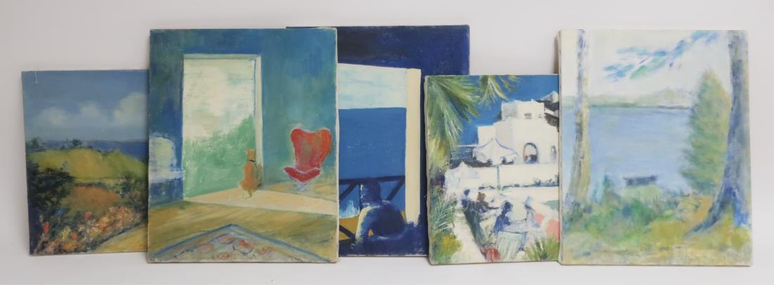 (5) O/C's by Jean Duncan, 20th c.: 1970's scenes of St. Martens, two signed on verso. DIMENSIONS: 20" x 16" We encourage all bidders to obtain shipping quotes before placing bids. From the estate of Jean Duncan, 55 East 9th St, NY NY (