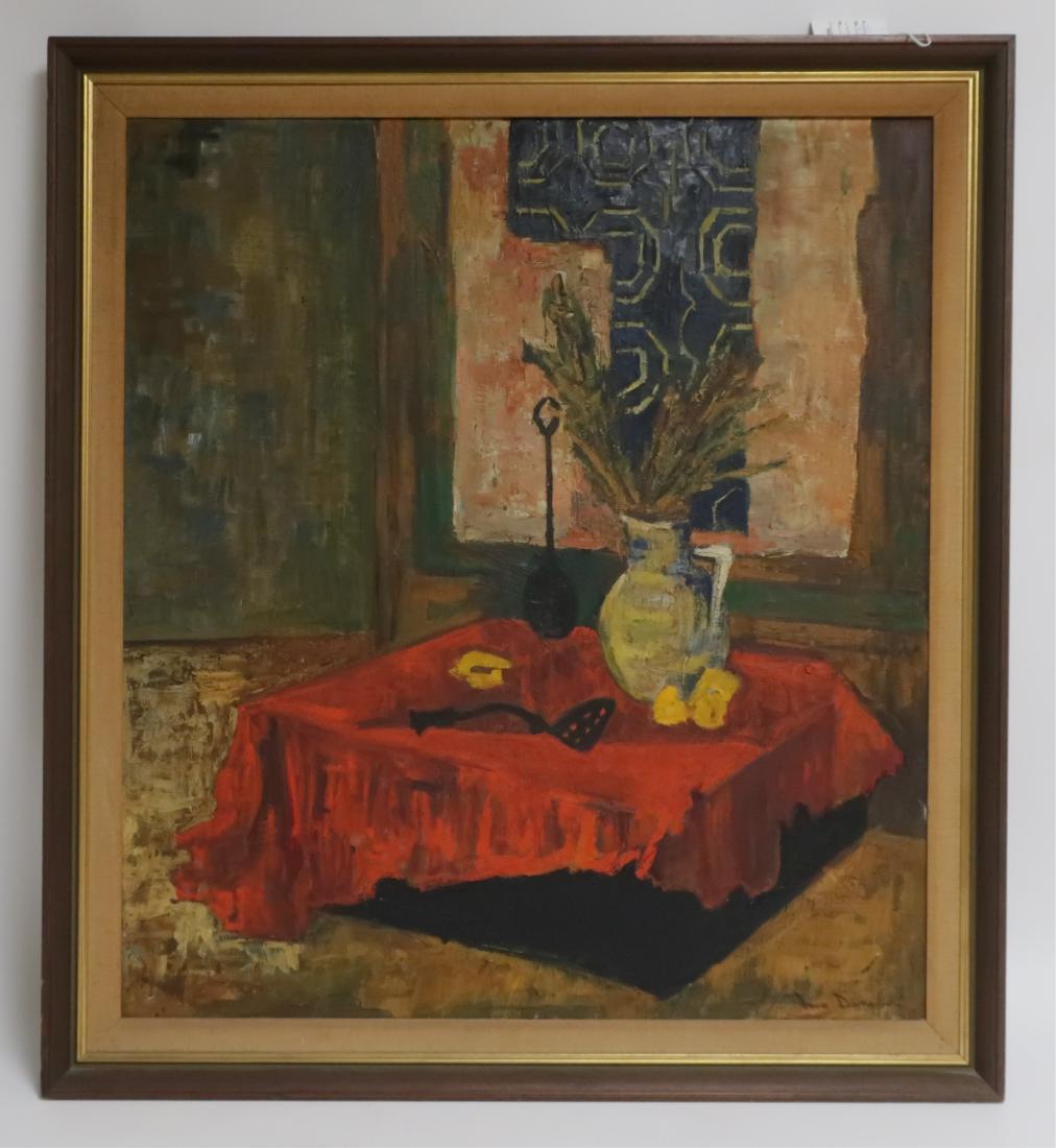 Jean Duncan, 20th c., Still Life: Oil on canvas, signed lower right. DIMENSIONS: Framed: 40.5" x 37" We encourage all bidders to obtain shipping quotes before placing bids. From the estate of Jean Duncan, 55 East 9th St, NY NY (DUNC43