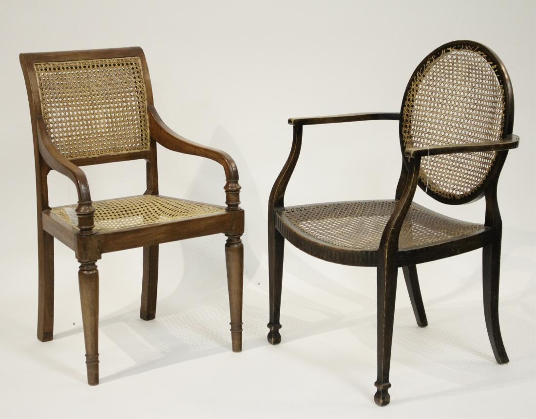 2 Wood and Caned Armchairs, 19th C.: 2 Wood and Caned Armchairs, 19th C. DIMENSIONS: We encourage all bidders to obtain shipping quotes before placing bids. (TWAL2242/2) (MM)