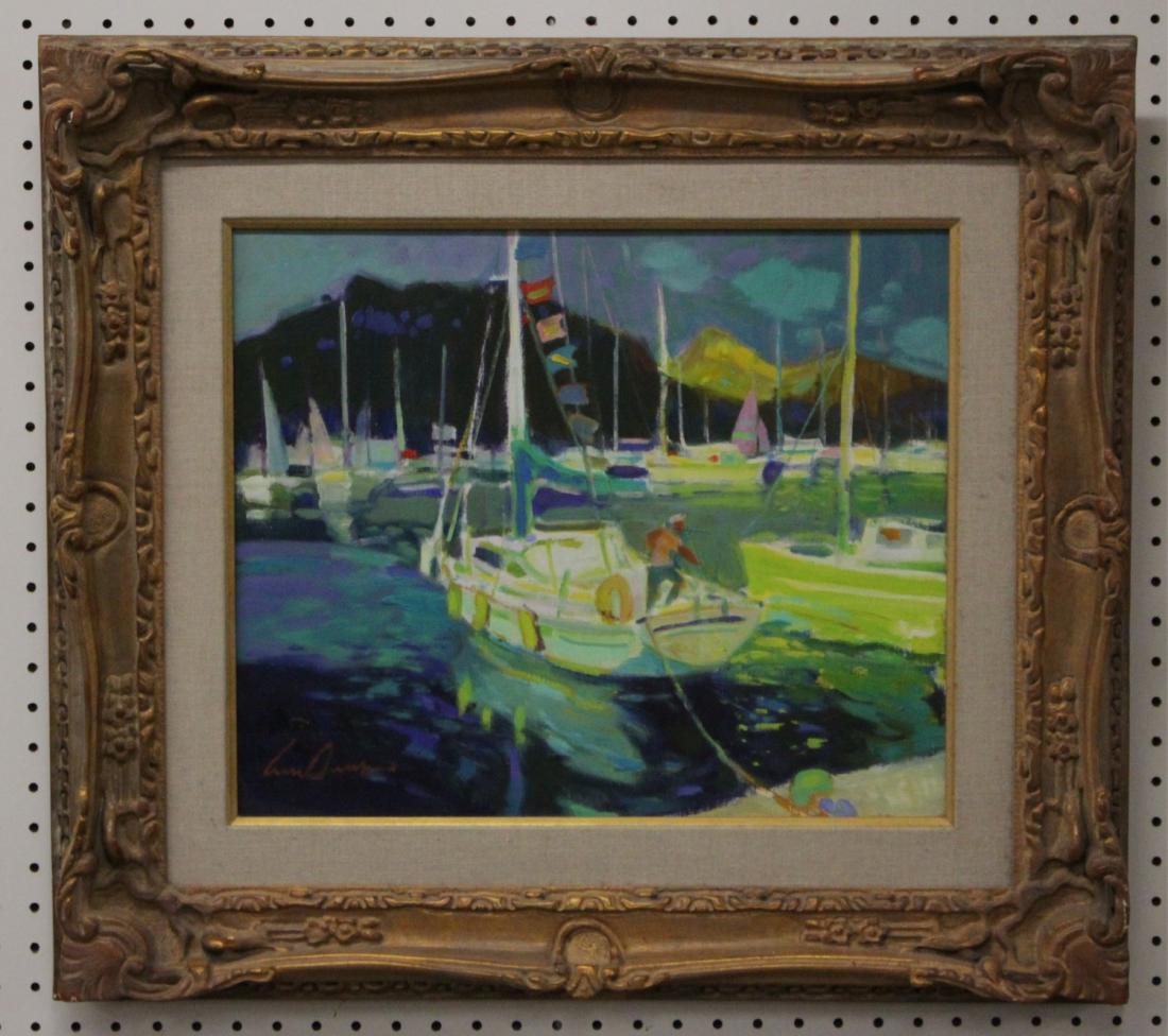 Luis AMER, Sp., Puerto Deportino, O/C: Luis Fernandez AMER, Spanish-Barcelona, b.1943, Marina, O/C , signed lower left[BO-1379] DIMENSIONS: 15 x 18, F. 24 x 27 We encourage all bidders to obtain shipping quotes before placing bids. Propert
